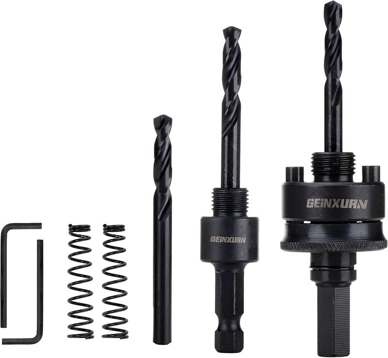 GEINXURN General Quick Change Hole Saw Mandrel, 7/16-Inch and 3/8 Inch Hole Saw Arbor with 3Pcs Central Drill/2PCS Hex wrench/2Pcs Spring - Image 1